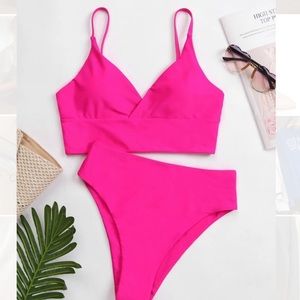 Hot Pink High Waist Bikini Set
